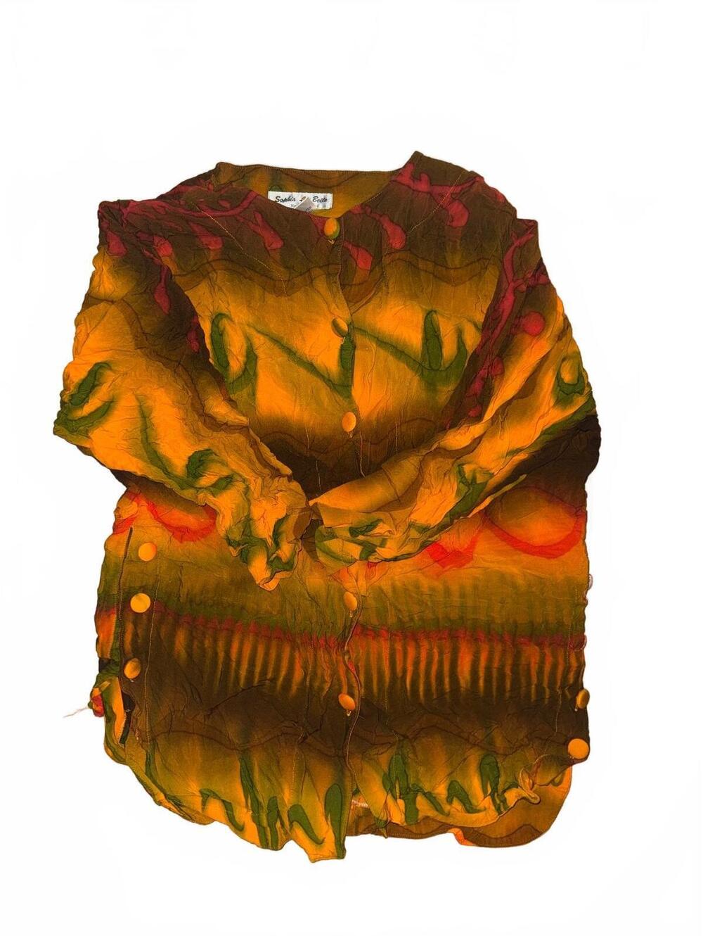 Vintage Womens Sophia La Belle New York Orange Multicolor Button Up Shirt Size L